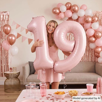 Baby Pink Number 19 Balloon 40 Inch, Pastel Foil Milestone Party Supplies | - Image 2