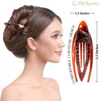 RC ROCHE 6 Pcs Flat Hair Clips Big Claw for Thick Hair French Duckbill Women No Slip Side Slide Curved Alligator Concord Strong Grip Hold Volume Lay Down Clamp, Small Brown
