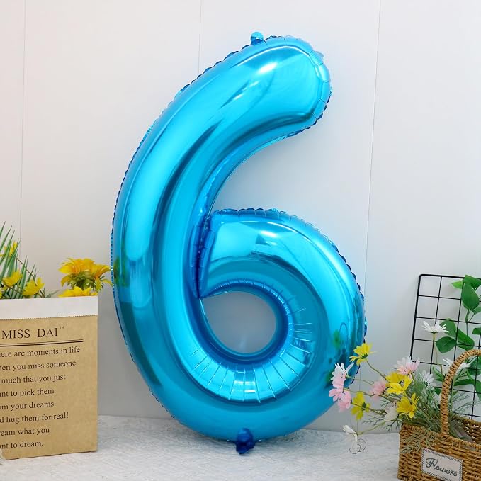 40 Inch Blue Number 6 Balloon, Giant Number Balloons, Birthday Decorations | - Image 2