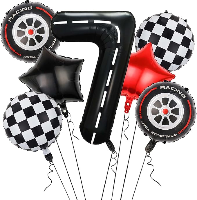 Race Car Balloons, 40 Inch Racetrack Number 7 Balloon, Big Number Balloons Black by Yexnum