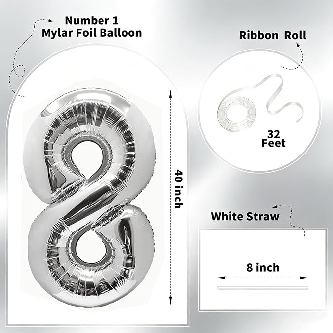 Number Balloons Silver Party Balloon - Image 2