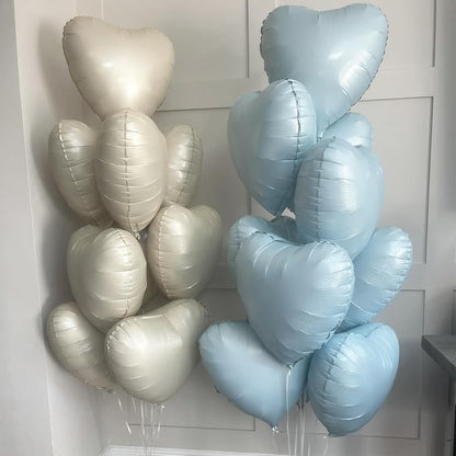 Blue White Heart Balloons, 18 Inch Baby Blue Cream Foil Heart Balloons - Image 3