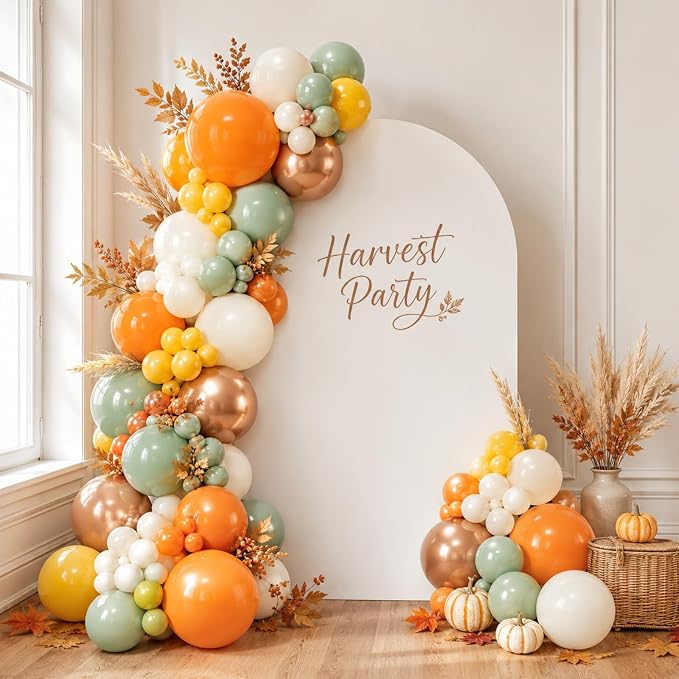Fall Balloons, 12 Inch Sage Green Burnt Orange Mustard Yellow Beige Balloon | - Image 7
