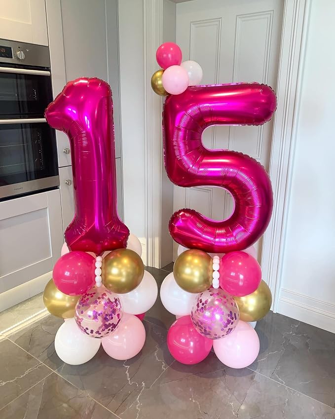 40 Inch Hot Pink 15 Number Balloons Giant Jumbo Huge 15 or 51 Foil Mylar Helium - Image 3