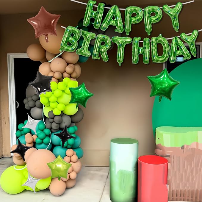 Pixel Happy Birthday Balloon Banner, 16 Inch Pixel Green Foil Letter Balloons - Image 7