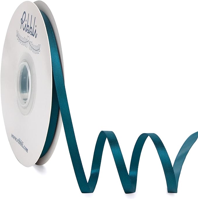 Ribbli Teal Satin Ribbon, Double Faced Satin 1/4 inch x Continuous 50 Yards by Ribbli