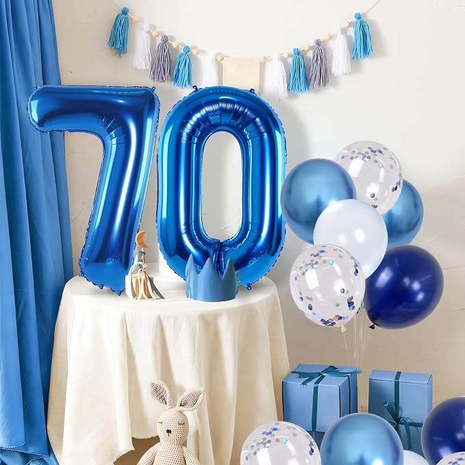 Giant Number Foil Balloon 70, Dark Blue Self Inflating 70th Birthday Balloon - Image 6