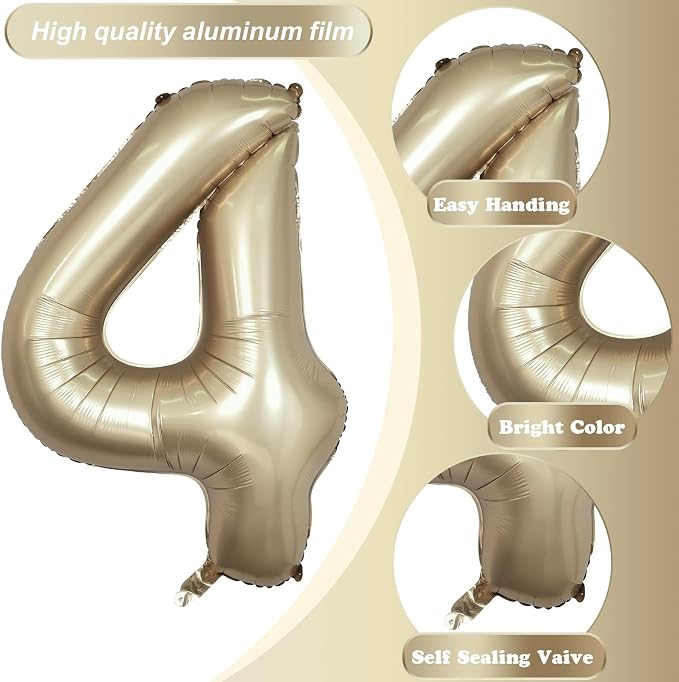 Metallic Gold Number 4 Balloons, 40 In Large Champagne Number 4 Mylar Foil - Image 8