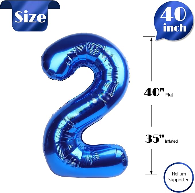 Navy Blue Number 2 Balloon 40 Inch, 2nd Birthday Decorations Men Women | Foil - Image 5