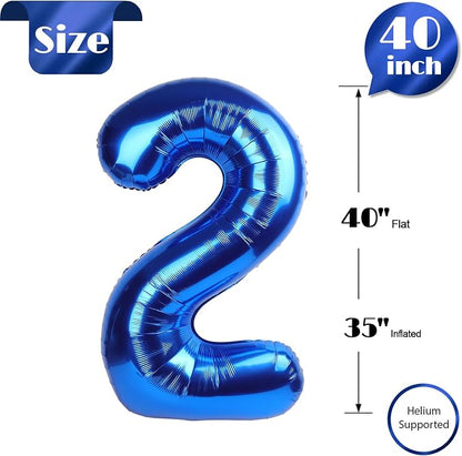 Navy Blue Number 2 Balloon 40 Inch, 2nd Birthday Decorations Men Women | Foil - Image 5