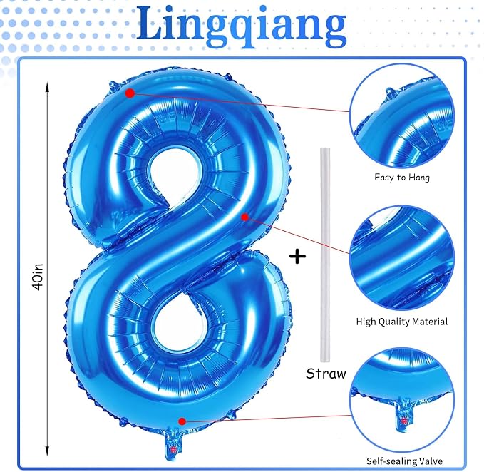 Blue Number 40 Birthday Balloons, 40 Inch Large Blue Foil Number 4 and 0 - Image 2