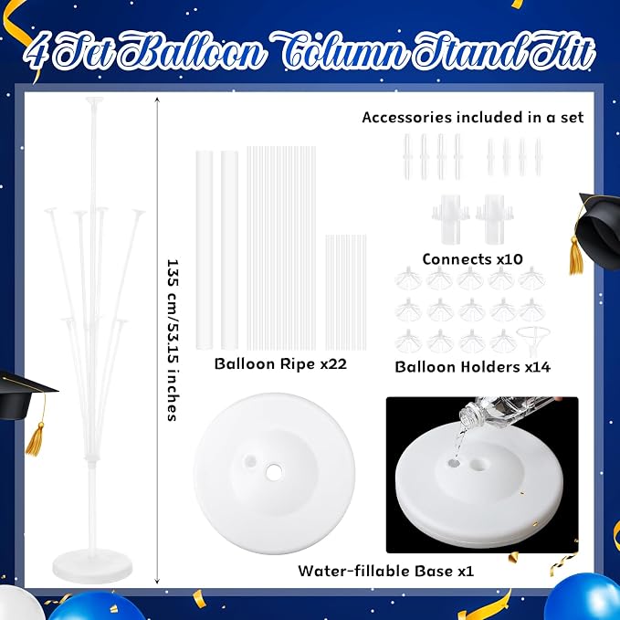 Kasyat 4 Set Blue and Black Graduation Balloons Stand High 53 Inch Class of - Image 3