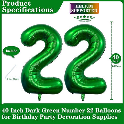 Dark Green 22 Number Balloons, 40 Inch Giant Number 22 Balloons Foil Mylar - Image 2