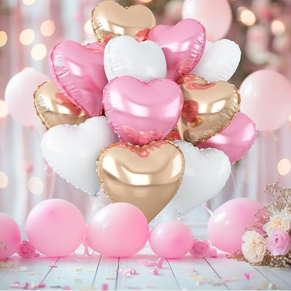Pink White Heart Balloons, 18Inch White Rose Gold Helium Polyester Film Balloon - Image 5