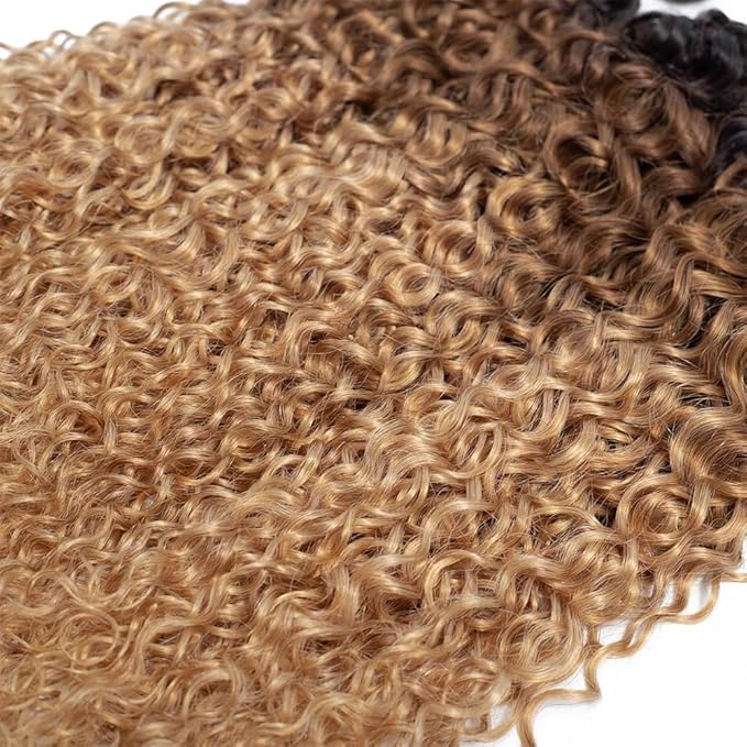 Ombre Brown Bundles Human Hair T1B/4/27 Water Wave Bundle Niegmeag Peruvian Virgin Remy Hair 3 Bundles 22 24 26 Inch 3 Tone Brown and Honey Blonde Bundle
