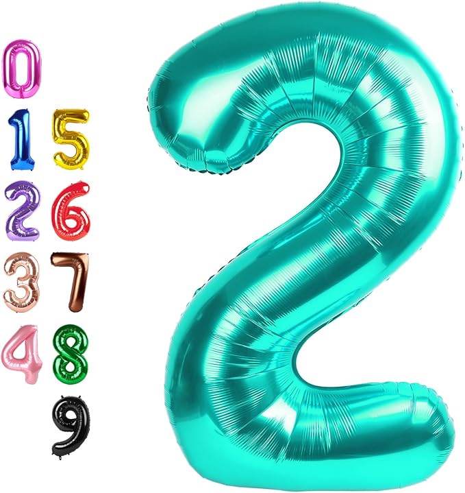 2 Balloon 40 inch Teal Blue Number Balloons by Enyeopd