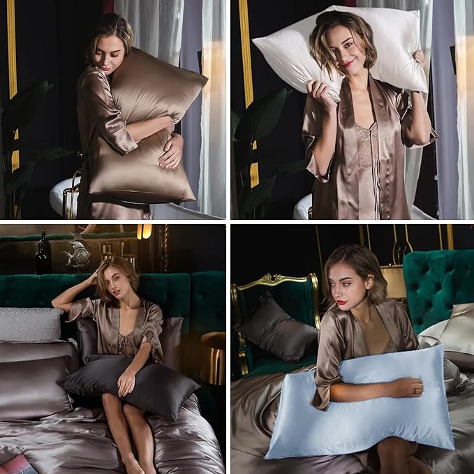 Silk Pillowcase for Hair and Skin, Mulberry Silk Pillow Cases King Size, Anti Acne Cooling Sleep Both Sides Natural Silk Satin Pillow Case Covers with Hidden Zipper, Gifts for Women Men, Sage Green