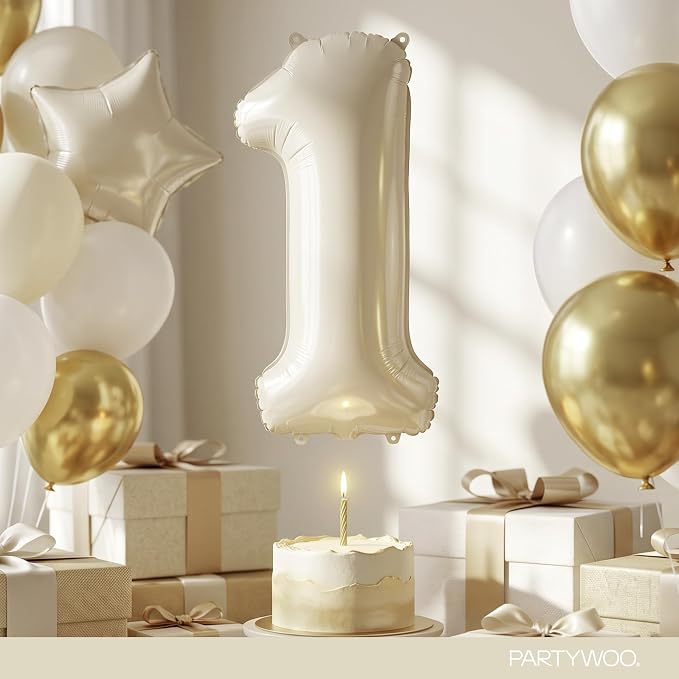 PartyWoo Number Balloons 40 Inch White Number 1 Kit 25pcs - Image 3