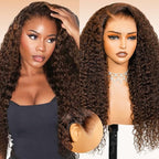 Arabella 13x6 Chocolate Brown Wigs Human Hair Deep Wave Lace Front Wigs Human Hair 4# Brown Deep Curly HD Lace Frontal Wigs for Women Pre Plucked with Natural Hairline 20 Inch