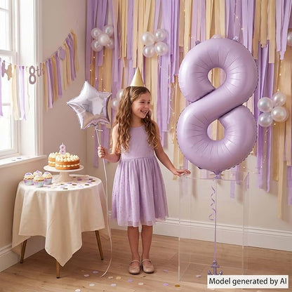 Cream Purple Number 8 Balloon 40 Inch, Foil Digit - Image 6