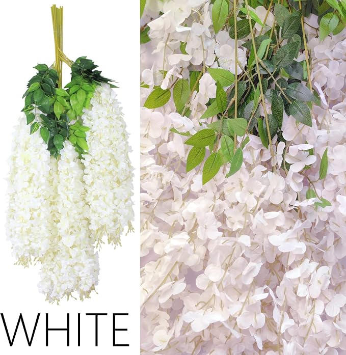 Wisteria Hanging Flowers 24 Pack Artificial Flowers Fake Wisteria Vine Rattan - Image 2