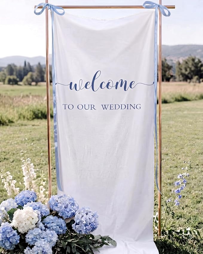 Tingjoo 27 × 78 Inch Welcome to Our Wedding Fabric Banner Long Wedding Party by Tingjoo