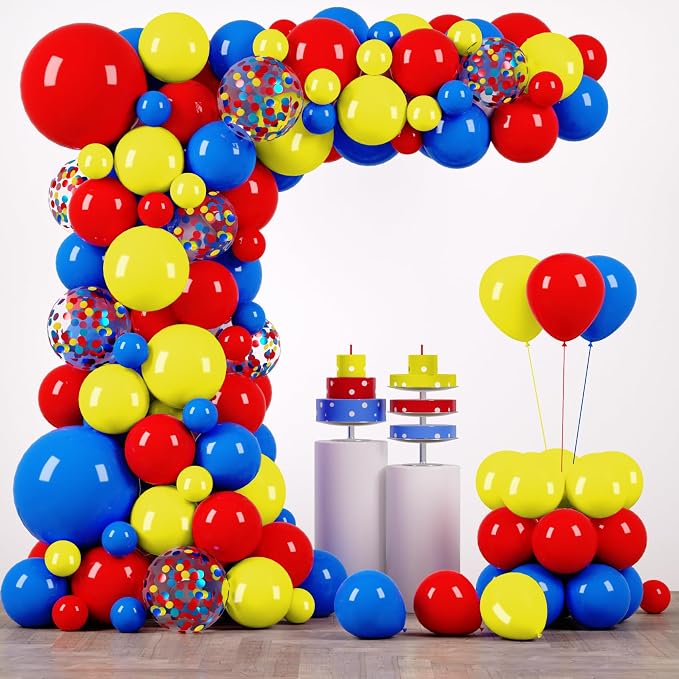 Voircoloria 148pcs Red Yellow Blue Balloons Arch Kit, 18 12 10 5 Inch | by Voircoloria