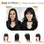 SEGO Hair Toppers for Women Real Human Hair With Bangs, 7 * 13CM Silk Base 100% Remy Human Hair Clip in Top Wiglet Hairpieces Add Volume -18 Inch Jet Black