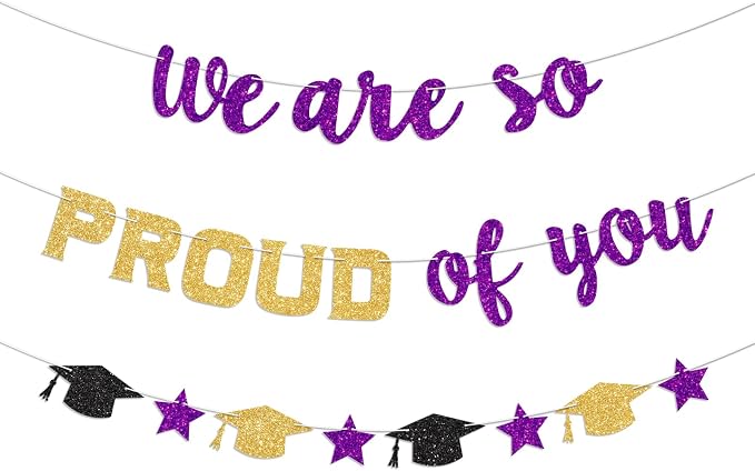 We Are So Proud of You Banner Prestrung Purple and Gold Graduation Banner by Blopee