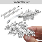 4PCS Rhinestone Pearl Hair Clips, Wedding Bridal Leaf Hair Barrette, Sparkly Glitter Hair Pins Accessories for Women and Girls