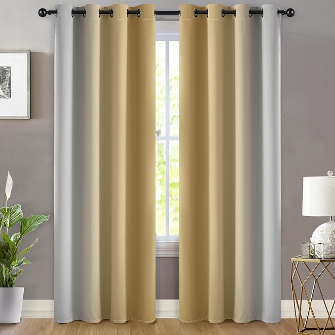 Yakamok Ombre Curtains Beige and Greyish White - Image 2