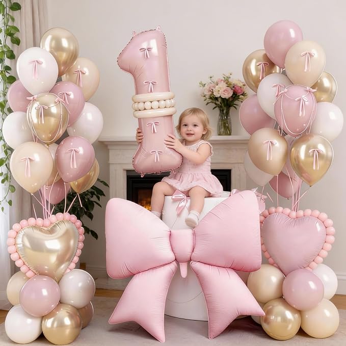Dusty Pink Balloon Number 1 for 1st Birthday Decorations Girls, Blush Baby Pink - Image 2