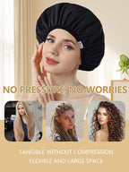 Years Calm Shower Caps For Women Reusable Waterproof，Pattern And Solid Color Dual-Layer Design For Dual-Layer Usable，Protects Hair In Shower, Spa, Cooking, Clean & Travel (Black, Extra Large)