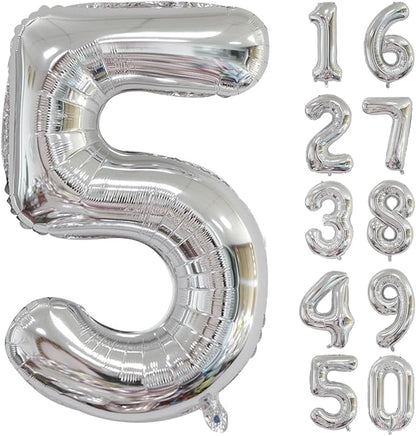 40 inch Silver Number Balloon Giant Foil Helium Balloons Silver Number 5 Balloon by Yeodong