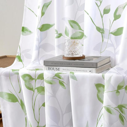HOMEIDEAS Non-See-Through Sage Green and White Privacy Sheer Curtains 52 X 63 - Image 7