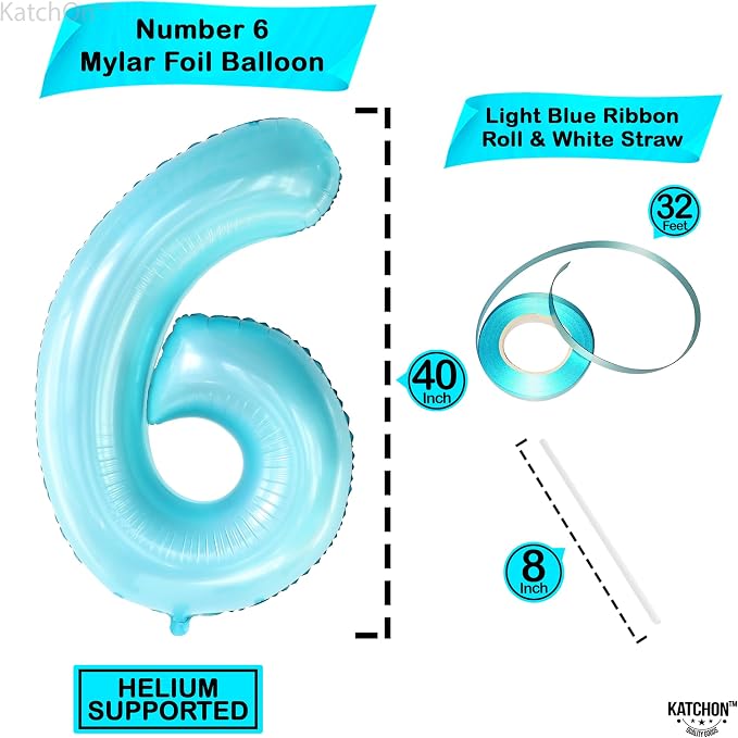 KatchOn Giant Light Blue Number 6 Balloon - Image 4