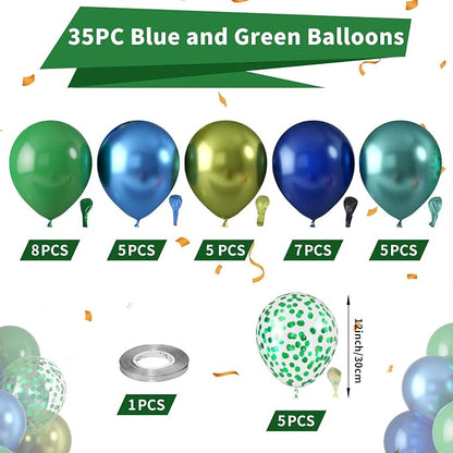 Blue and Green Balloons, Dark Green Metallic Balloons and Royal Blue Balloon - Image 2