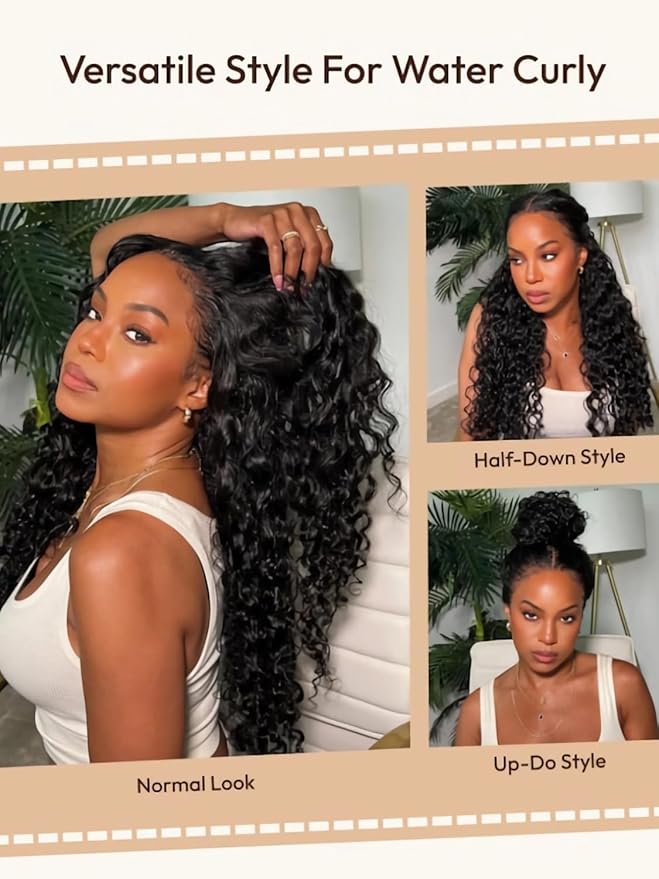 Julia Hair Bye Bye Knots Wig 13x4 Glueless Wigs Human Hair Mixed Curls Water Wave and Jerry Curly Fluffy Wig Pre Everything Pre Plucked Pre Cut HD Lace Bleached Knots Natural Black 22 Inch