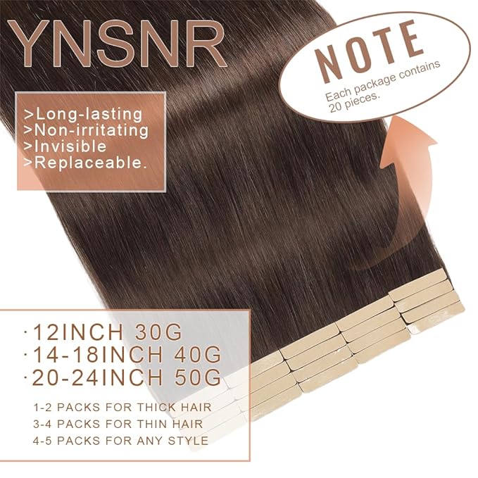 Tape in Hair Extensions Human Hair Dark Brown 22 Inch 20Pcs Tape Ins for Women Straight Invisible Seamless Remy