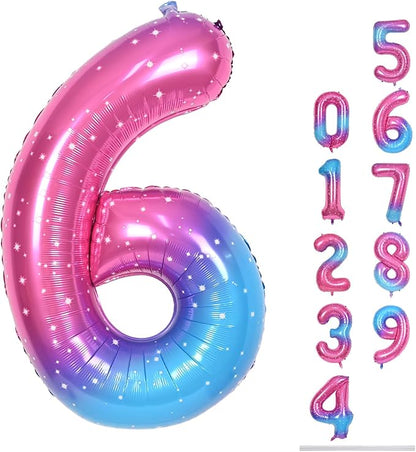 Gradient Blue Pink Number Balloons, Colorful Starry Self Inflating Number by Lingqiang