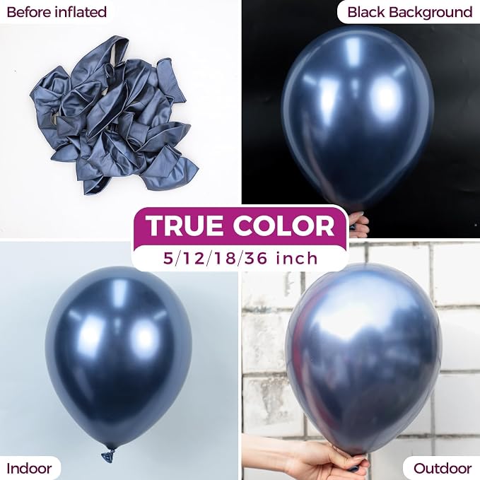 Bezente Metallic Navy Blue Latex Party Balloons 100 Pack 12 inch | Chrome Navy - Image 2