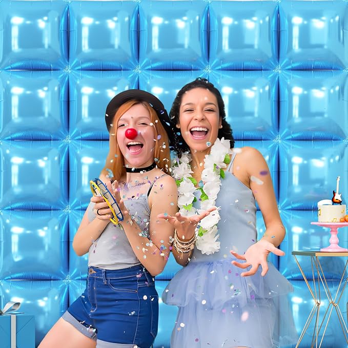 NISOCY 25PCS Pearl Blue Square Foil Balloons Wall Backdrop | Double Sided Light - Image 7