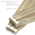 Lacer Hair Extensions Tape in Natural Highlight Skin Weft Real Virgin Hair Highlight Ash Blonde Mixed Light Blonde Color Double Side Remy Tape in Human Hair Extensions 50g 20pcs 22 Inch