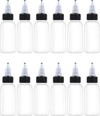 12 Pcs 1oz Plastic Squeeze Bottles with Twist Top Cap, 30ml Clear Dispensing Bottles, Empty Squirt Bottle for Liquids, Sauces, Arts, Crafts, Travel