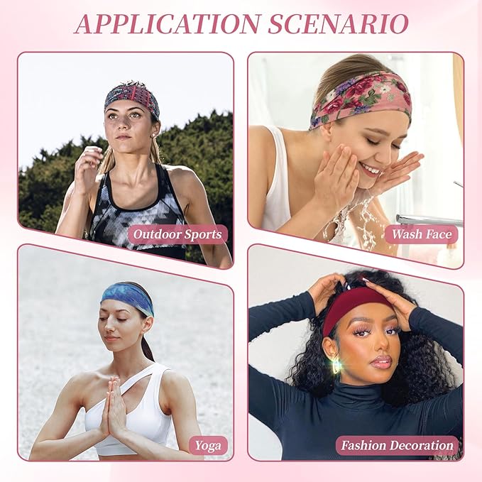 Boho Headbands for Women, 6 Pack Wide Non-Slip Stretchy Hair Bands for Yoga, Workout, Running, Fashion Hair Accessories for Women's Hair（Shape 3）