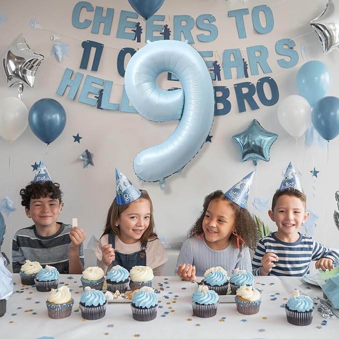 Big Number 9 Balloons, Light Sky Blue Foil 9 Balloon Numbers 40 Inch, Giant 9th - Image 3