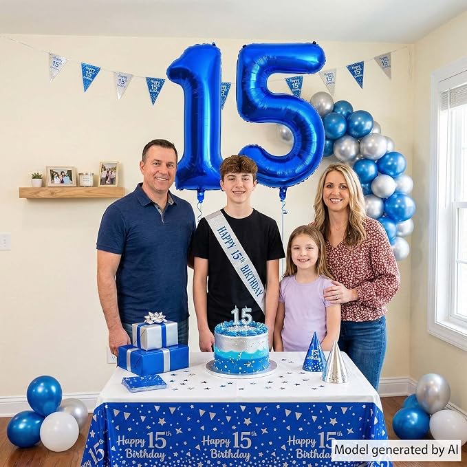 Navy Blue Number 15 Balloon 40 Inch, Shiny Foil Numeral - Image 6