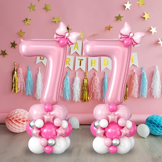 40 Inch Pink Number 7 Balloon for 7th Birthday Decoration Pastel Baby Pink - Image 4