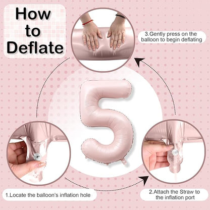 Big Number 5 Balloons, Dusty Light Blush Pink Foil 5 Balloon Numbers 40 inch - Image 8