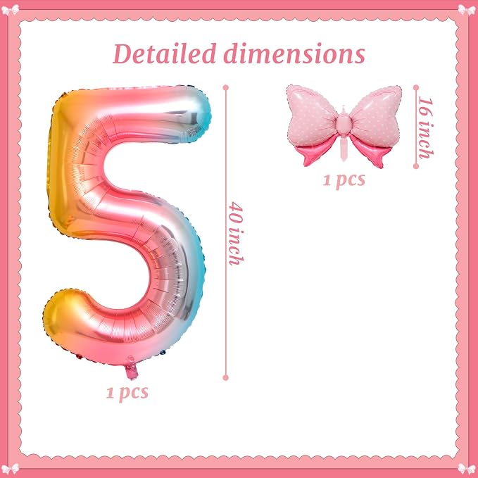 40-Inch Number 5 Gradient Giant Number Balloons And Mini Bow Balloons Foil - Image 2
